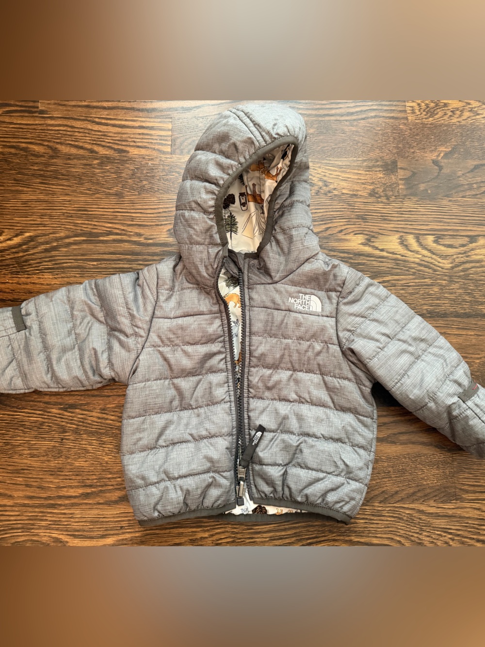 The North Face Kids Gray reversible Hooded Puffer Jacket